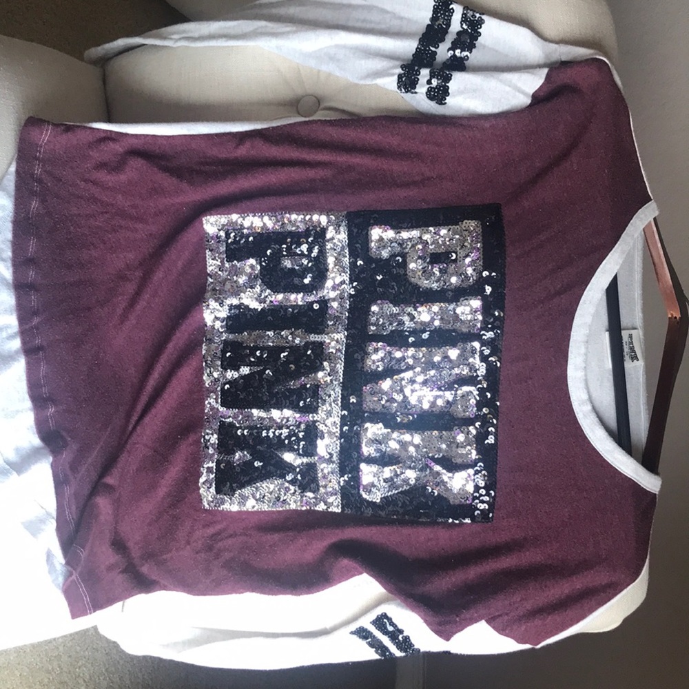 VS PINK SEQUIN LONG SLEEVE TEE